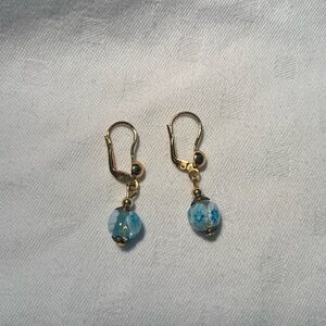 Vintage 14k Gold and Blue Murano Glass Earrings